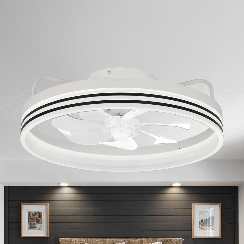 Ventilateur de plafond encastré blanc moderne de 20 po avec lumière DEL et télécommande, commande APP, ventilateur réversible à 6 vitesses pour la chambre à coucher
