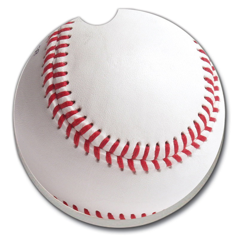 White and Red Ceramic Baseball Car Coaster Set
