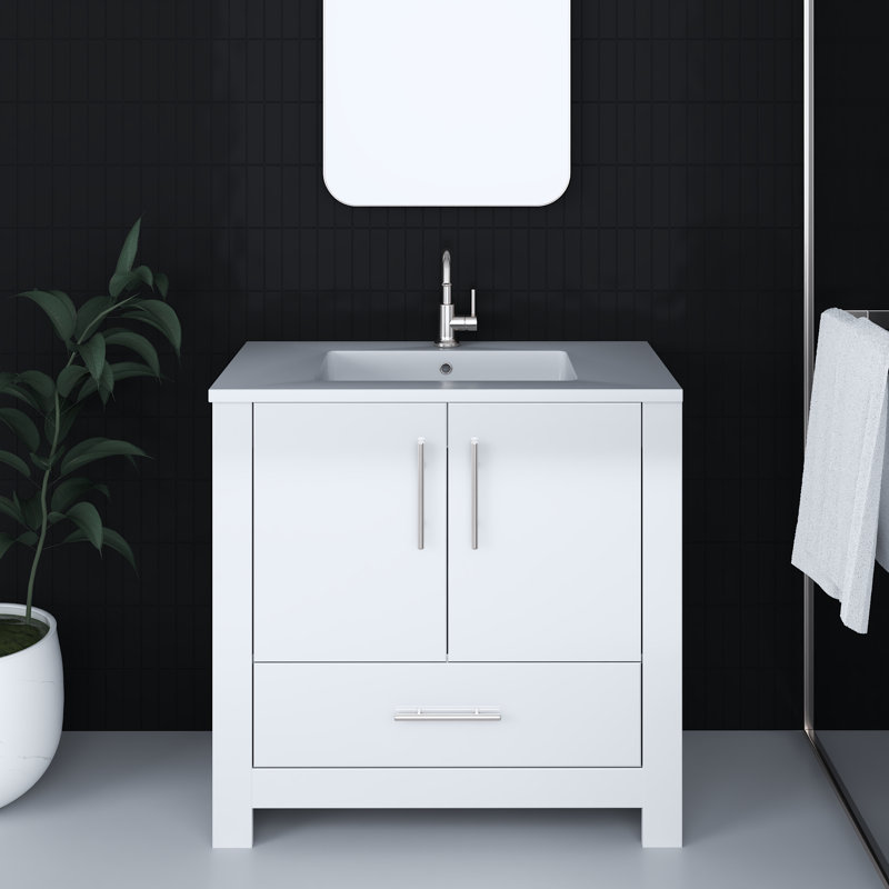 Boston 36'' Single Bathroom Vanity with Resin Top, Glossy White