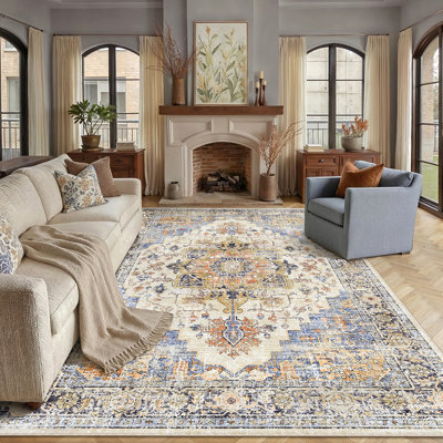 Tapis vintage lavable Elaine pour salon avec envers antidérapant