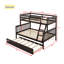 Lit superposé simple au-dessus de double en bois d'hévéa avec lit gigogne, échelle convertible et garde-corps, lit convertible détachable, avec lit gigogne simple, espresso