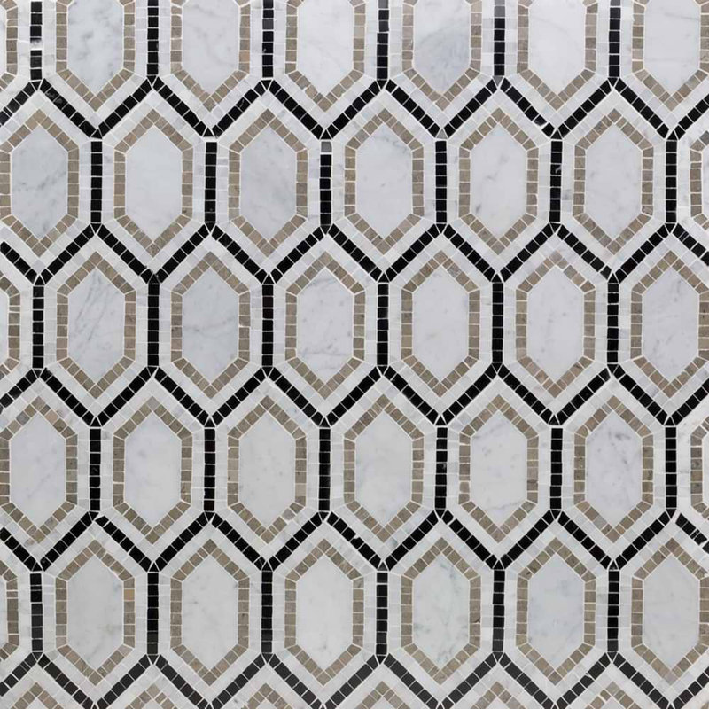 Infinity Hexagon Marble Tile, Carrara/Lagos