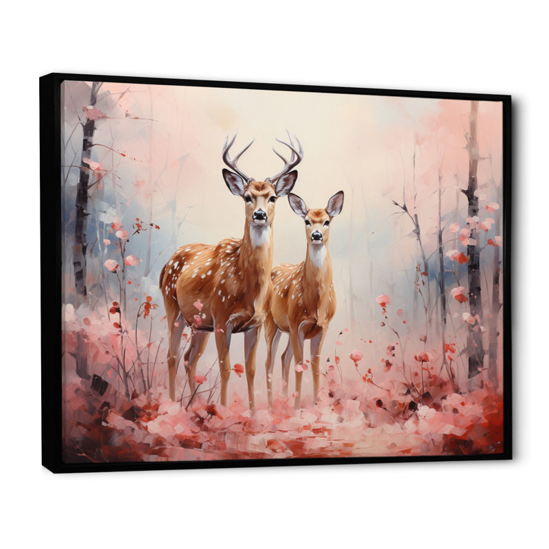 «Pink Deer Gentle Wilderness II», reproduction d'art sur toile, H 34 po x l 44 po x P 1,5 po, Cadre flottant noir