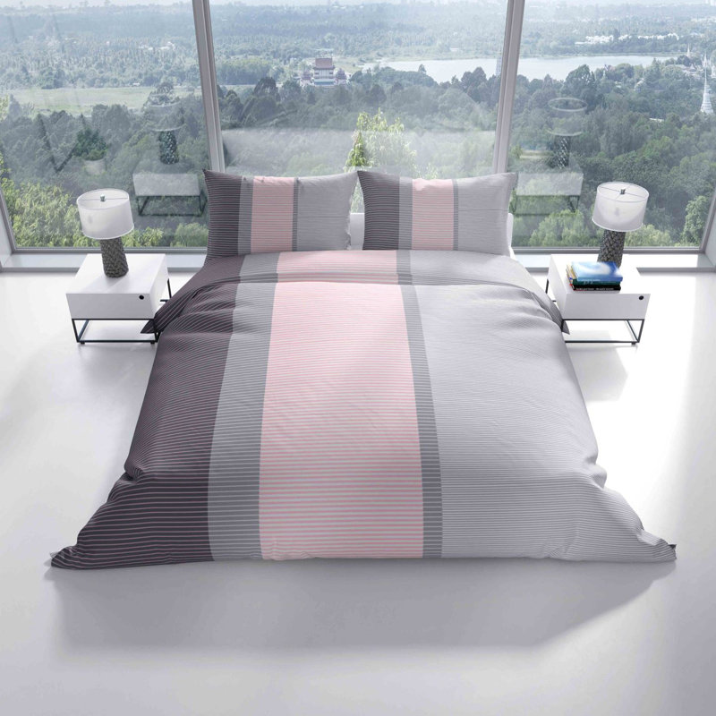 Faver Microfiber Striped Duvet Cover Set with Pillow Shams, Single - 1 Pillowcase 80 x 80 cm