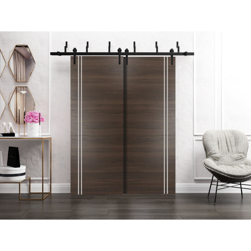 Porte de grange en bois massif massif, Frêne chocolat, 64 po x 84 po