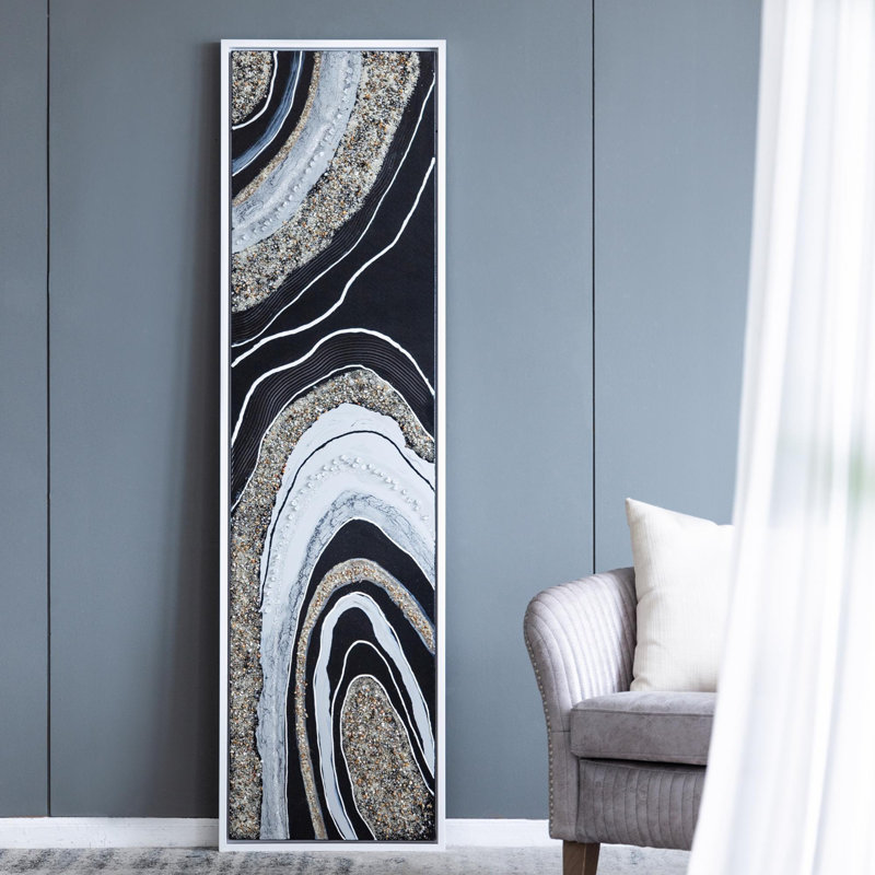 Paysage allongé, peinture à l'huile encadrée