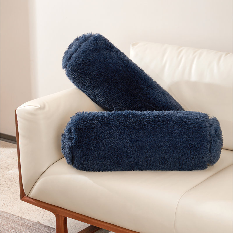 Faux Fur Reversible Throw Pillow, Navy