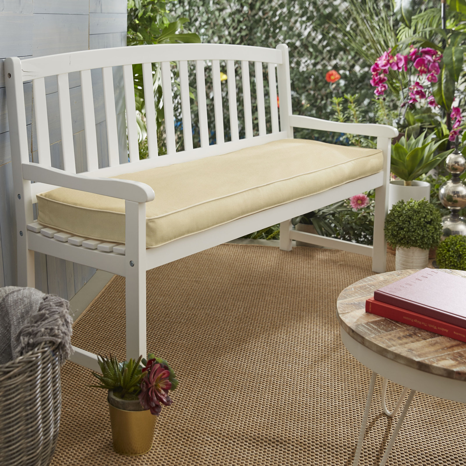 Sunbrella Outdoor Bench Cushion, 2" H x 60" W x 18" D, Antique Beige Sunbrella® Canvas