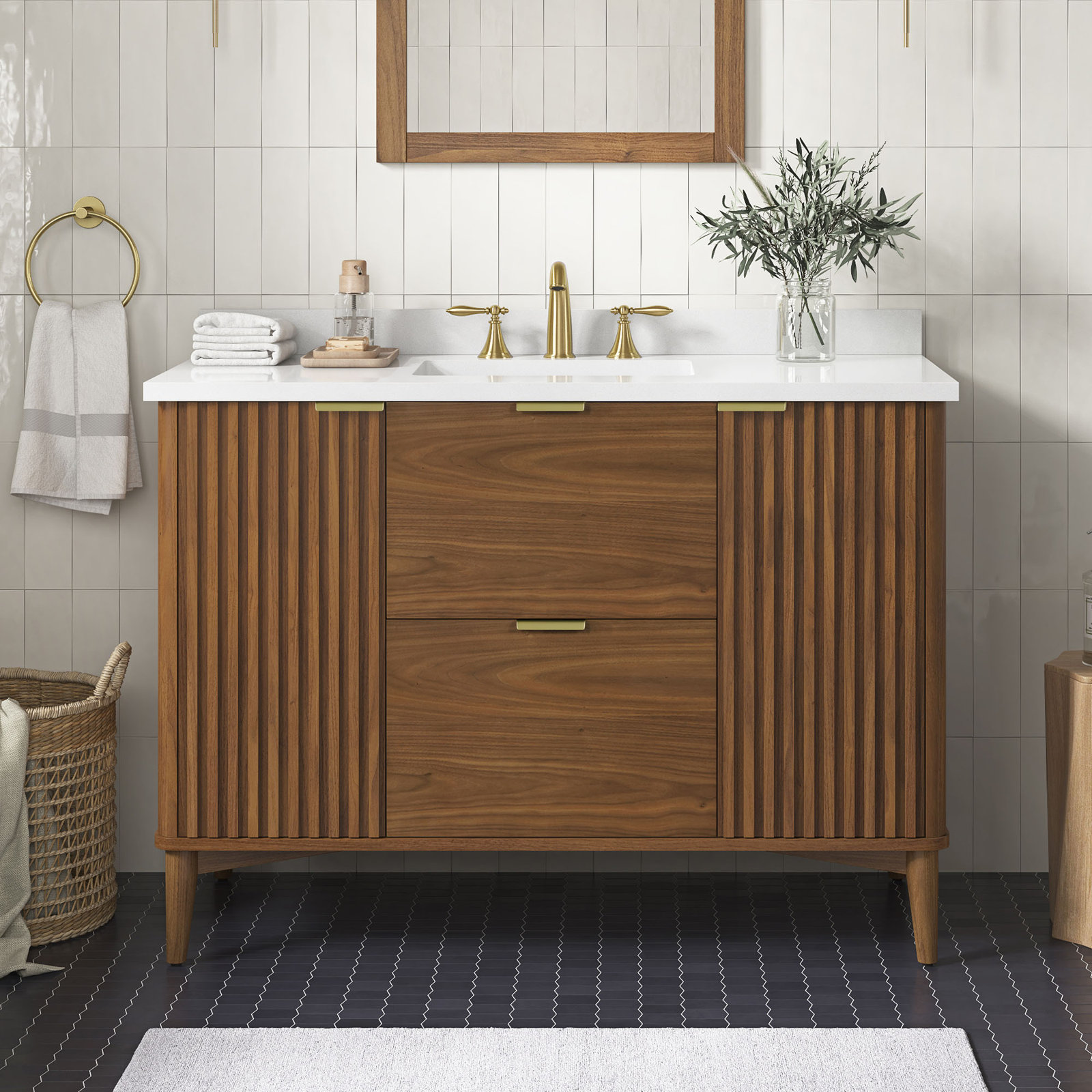 Gabi 48 in. Single Sink Bathroom Vanity, Warm Walnut