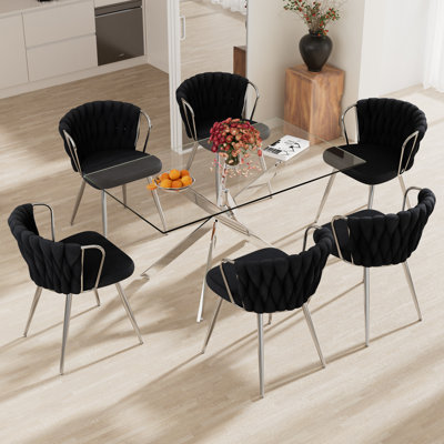Elegant Rectangle Glass Dinning Table Set