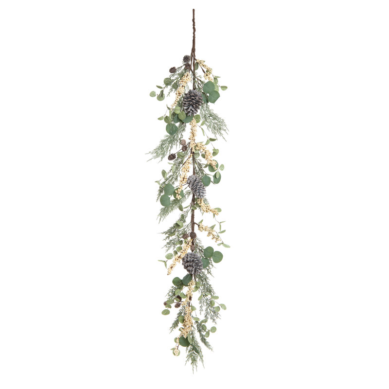 Guirlande artificielle multicolore de brindilles de Noël avec baies et eucalyptus, L 5 pi, Vert