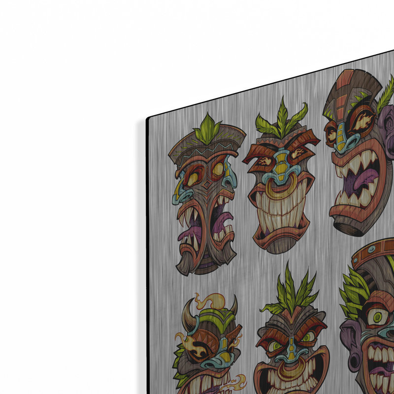  «Tiki Heads Flat» par Flyland Designs, art mural en métal, 24 po x 16 po, H 12 po x l 16 po