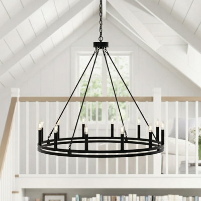 Madalyn 12 - Light Candle Style Wagon Wheel Chandelier