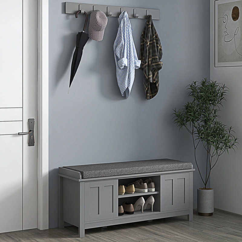 Banc à chaussures pour hall d'entrée avec coussin, portes coulissantes, 10 paires