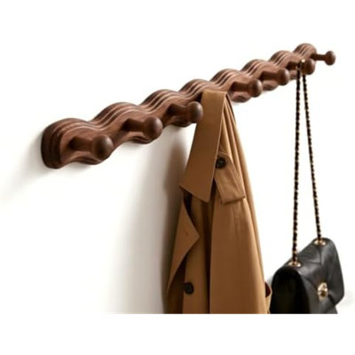 Wood Coat Rack Wall Mount -8 Pack Walnut Coat Hooks for Hanging Clothes,Keys, Robes,Purse,Towels,Bags,Backpack, Modern Decorative Wall hooks Heavy Duty Hanger Organizer for Bathroom,Entryway & Bedroom