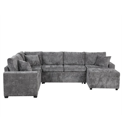 112.2" Sectional Sofa Pull-Out Sofa Bed Sleeper With A Storage Ottoman