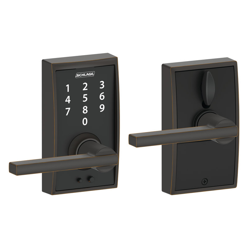 Schlage Touch Keyless Touchscreen Lever with Century Trim and Latitude Lever, Aged Bronze