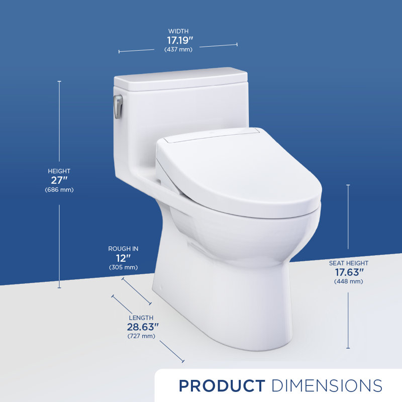 TOTO Redington WASHLET+ S5 One-Piece Elongated 1.28 GPF Universal Height Toilet with CEFIONTECT, Cotton White - MW6723446CEFG#01