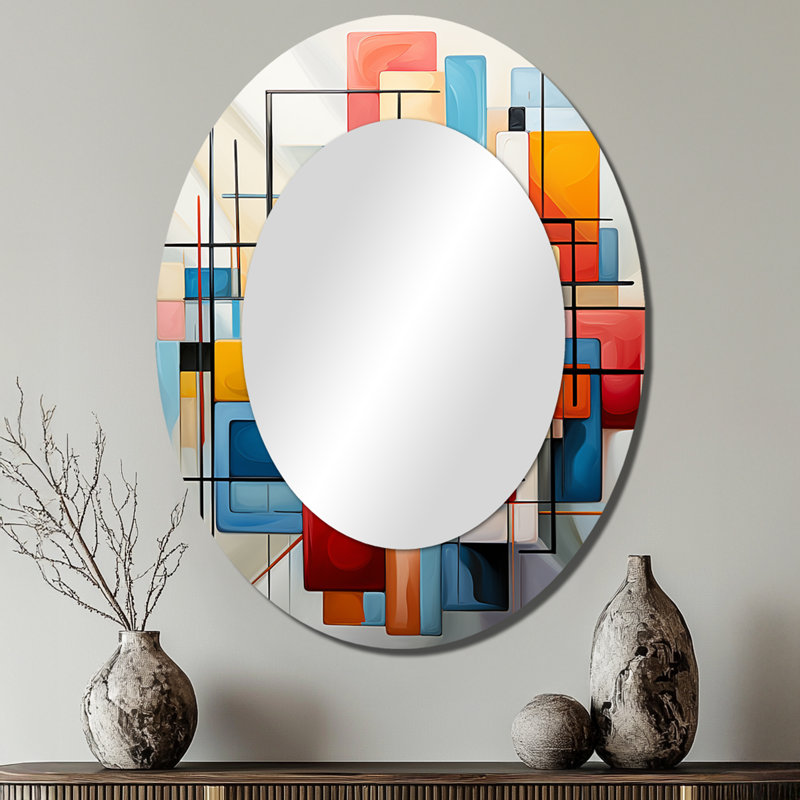 Geometric Abstraction Composition III - Modern Oval Wall Mirror, 40" x 30"