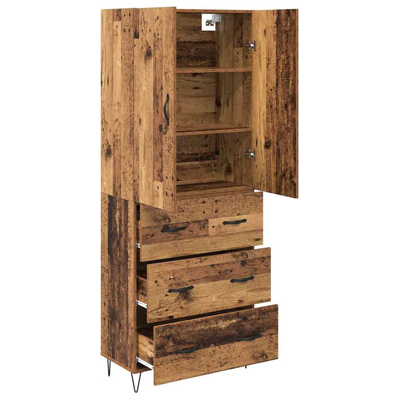  Highboard With Drawer 2 Pcs Old Wood Engineered Wood And Glass, Old Wood