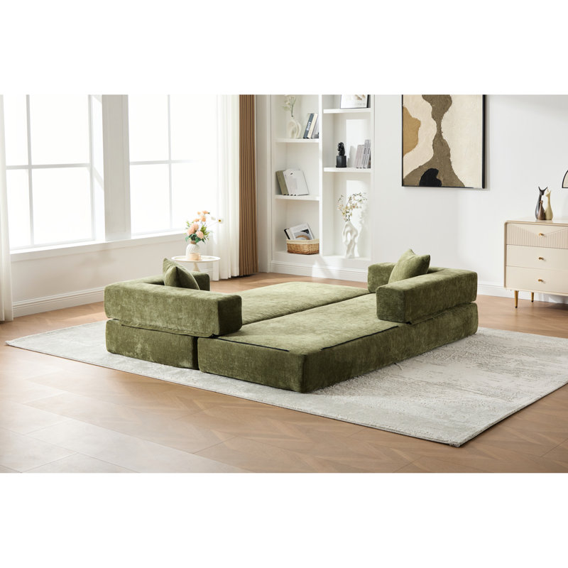 Couchette de sol pliable avec housse amovible et fermeture à glissière - Lit pliant en chenille à 3 places pour surfer sur Internet, coussin en coton extensible convertible en soie extensible, chambre d'amis, appartement