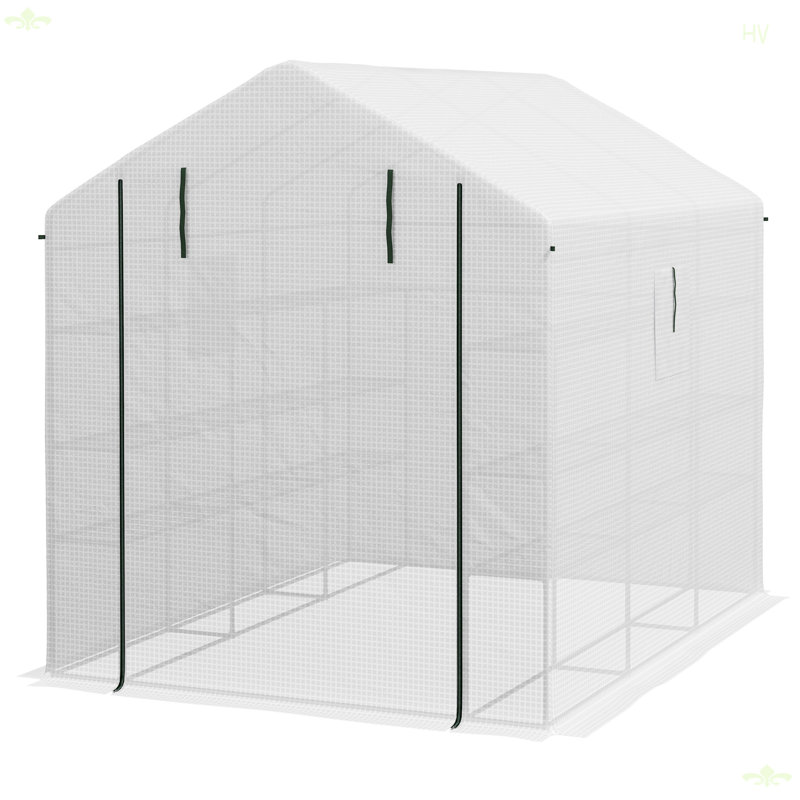 Outsunny Walk-In Greenhouse With Mesh Door And Windows, 18 Shelf Green House With Trellis, Plant Labels, UV Protective For Growing Flowers, Herbs, Vegetables, Saplings