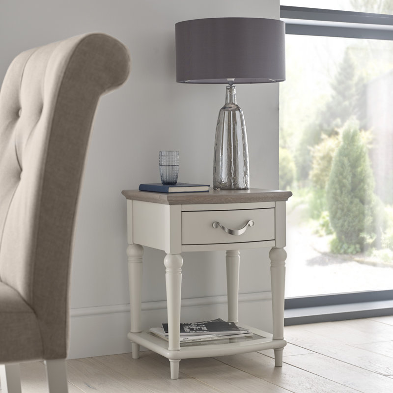 Dimas Solid Wood End Table, Grey Washed Oak, Grey