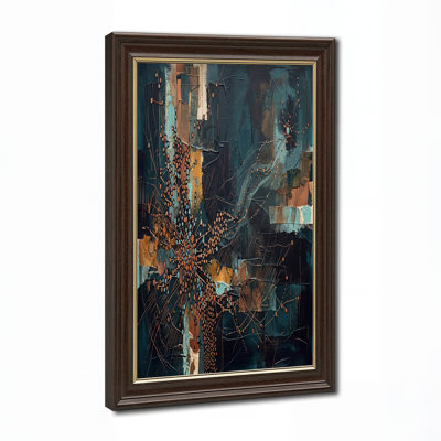 Textured Dark Teal and Copper Abstract Canvas Wall Art