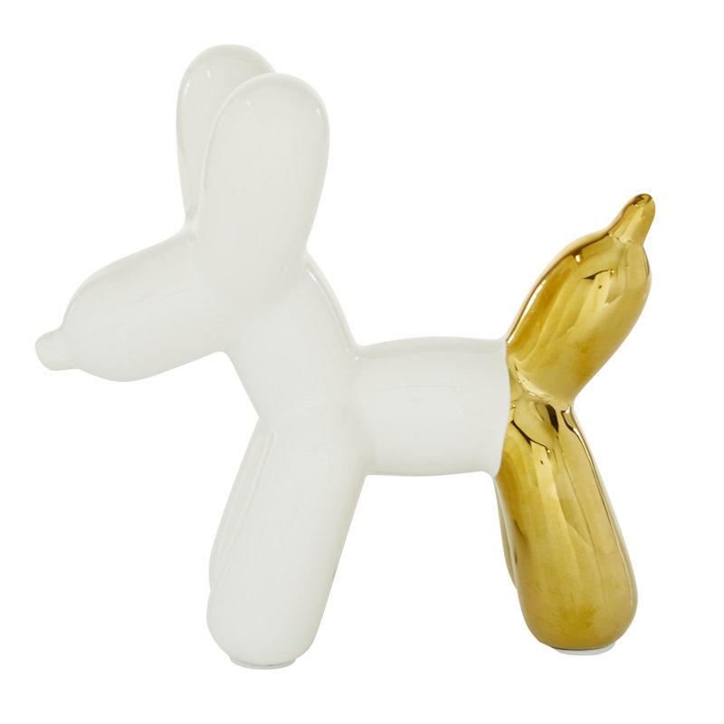Cosmoliving By Cosmopolitan Ceramic Glam Sculpture, Dog 7 X 7 X 3, White/Gold