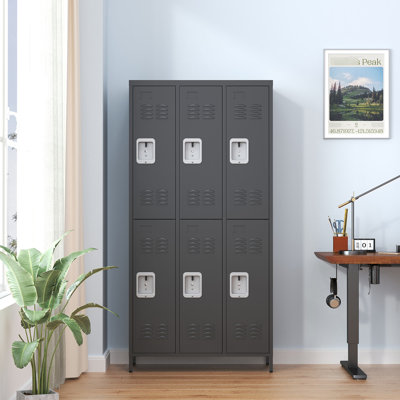 Armoires de rangement en métal de 72 po avec serrure, armoire de rangement à 6 portes pour garage de gymnastique à domicile, casiers noirs, espaces variés polyvalents
