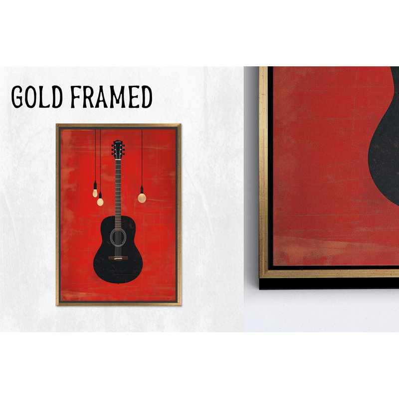 Élégante toile abstraite imprimée à la guitare - décor de salle de musique moderne, 1P or encadré, 31,6 po H x 23,7 po l