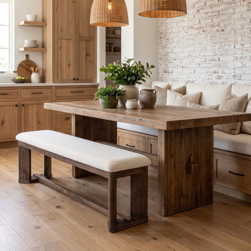 63" Solid Wood Dining Bench, Long Upholstered Entryway Bench