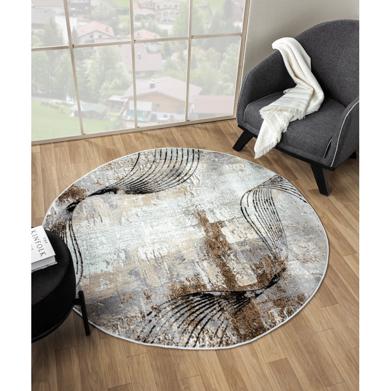 Vladya Abstract design Area Rug, Round 5'3"