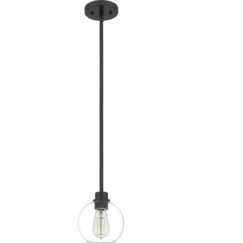 Luminaire suspendu à 1 lumière Gardiner, Clear Glass, Noir mat
