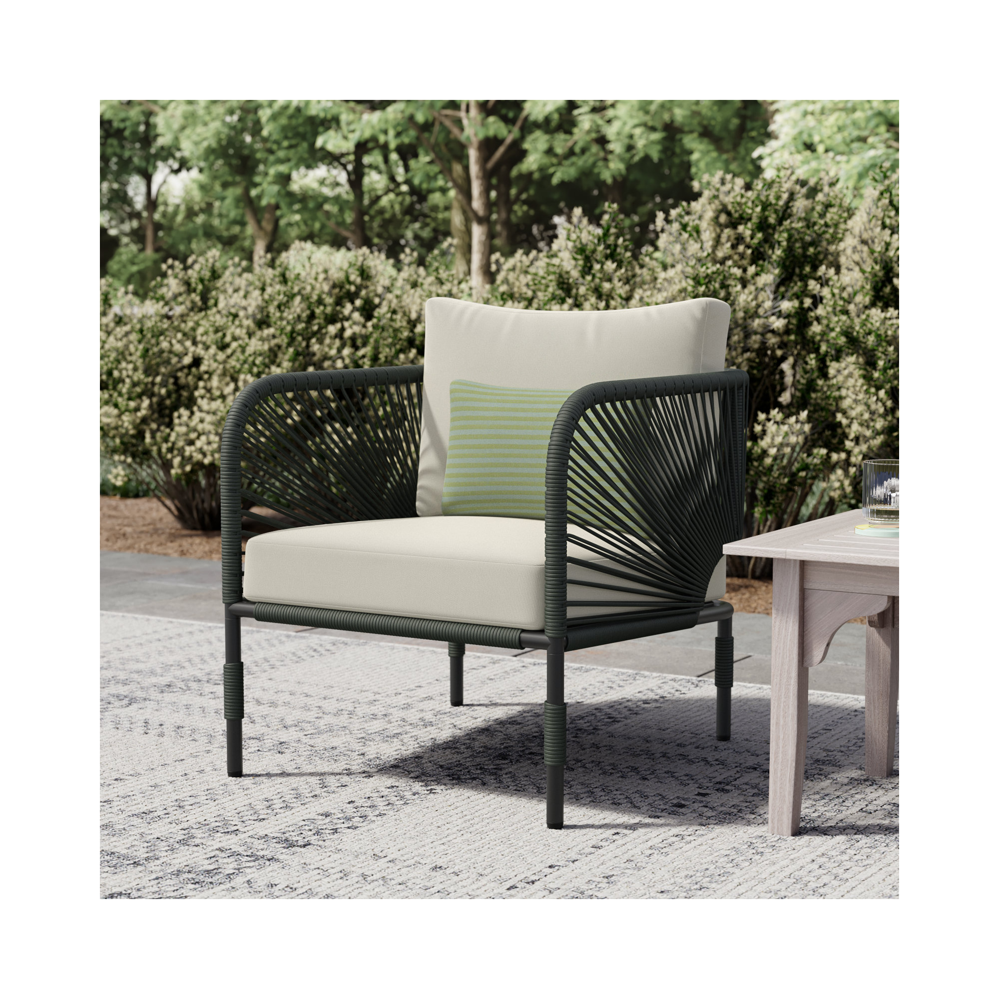 Acklin Patio Chair with Cushions, White, Green