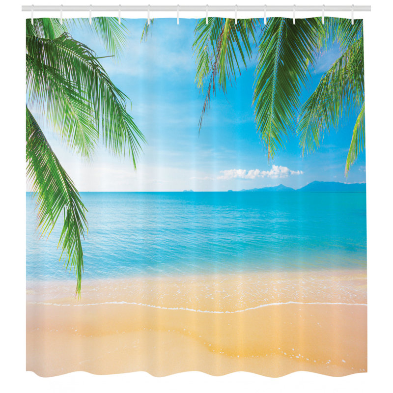 Ensemble de rideau de douche de plage + crochets, H 70 po x l 69 po