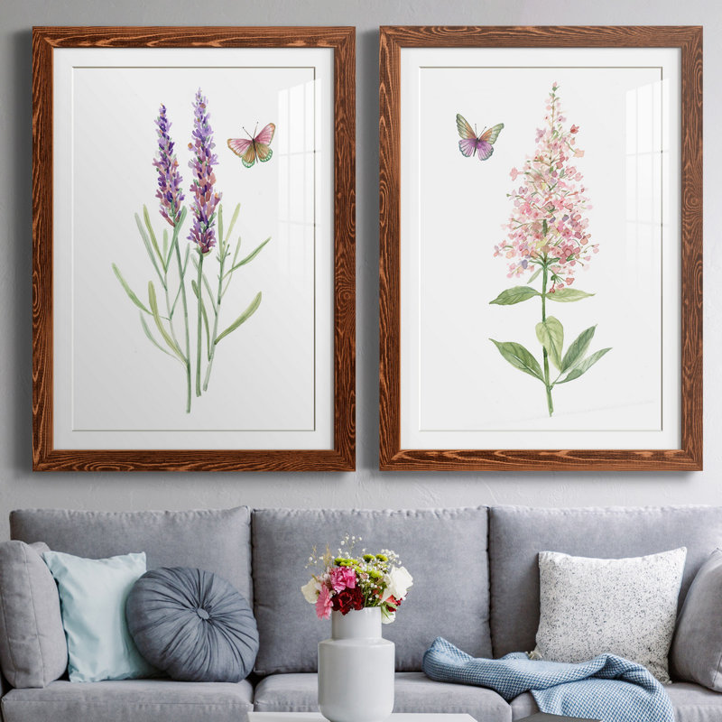 «Wildflower Botanical I», ensemble de 2 reproductions d'art, H 37,5 po x l 55 po x P 1,5 po, Papier encadré érable, Blanc