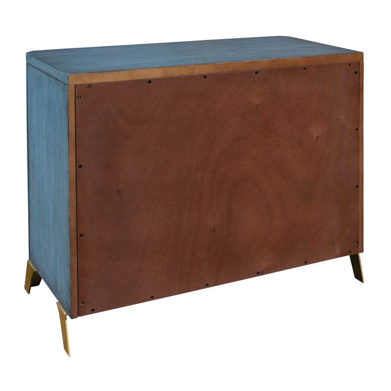 Turquoise Blue Transitional 3-Drawer Accent Chest with Gold Accents
