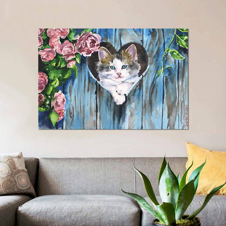 Impression bleue sur toile, H 8 po x l 12 po x P 0,75 po, Toile tendue, Pas de tapis