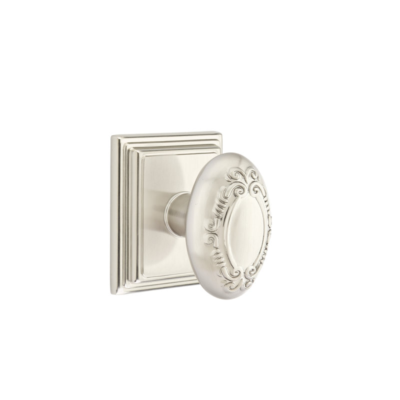 Ensemble de boutons d'intimité Emtek avec rosette Wilshire et bouton Victoria, Nickel satiné
