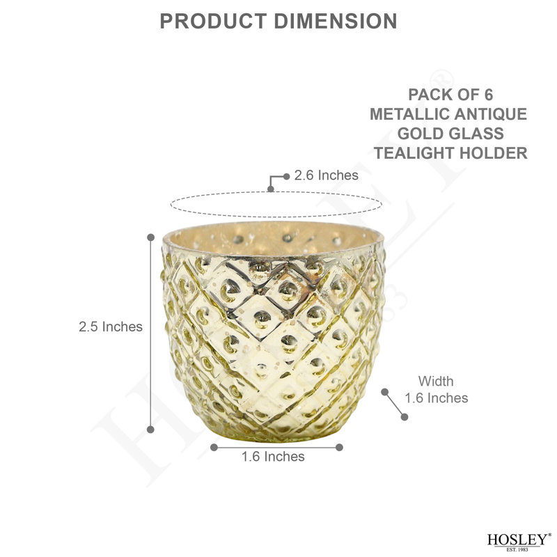 Hosley Set of 6 Antique Gold Speckled Metallic Glass LED Votive Tealight Candle Holder 2.75 Inches Ideal for Bridal Weddings Parties Special Events Spa Aromatherapy Mini Flower Pots