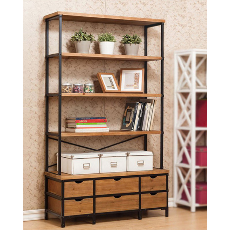 Bibliothèque moderne en bois de pin avec rangement pour tiroir, H 78,7 po x l 55,1 po x P 15,7 po