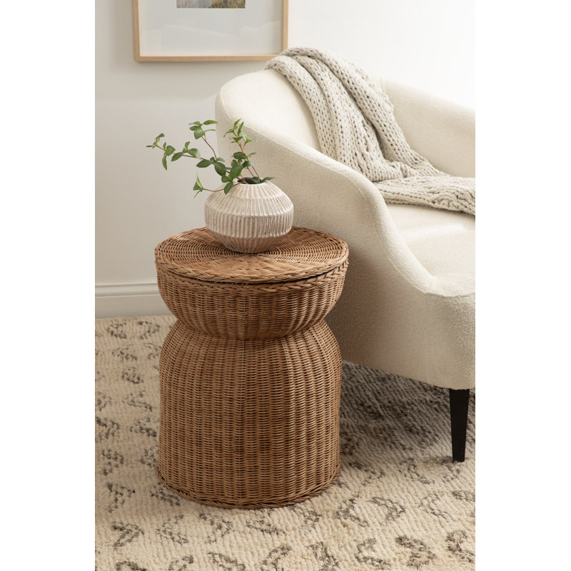 Round Rattan Lift-Top Side Table