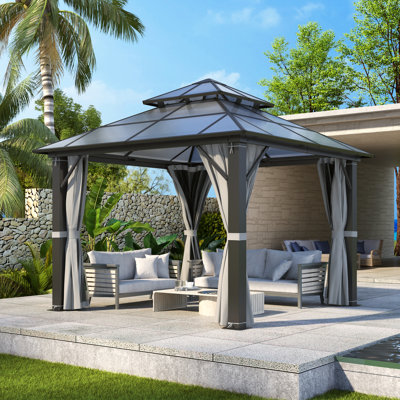 Pavillon de jardin à double toit en polycarbonate de l 10 pi x P 10 pi