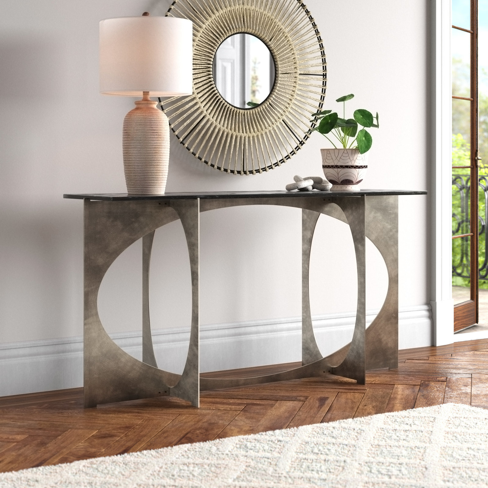 Giles 60'' Console Table, Black/Nickel