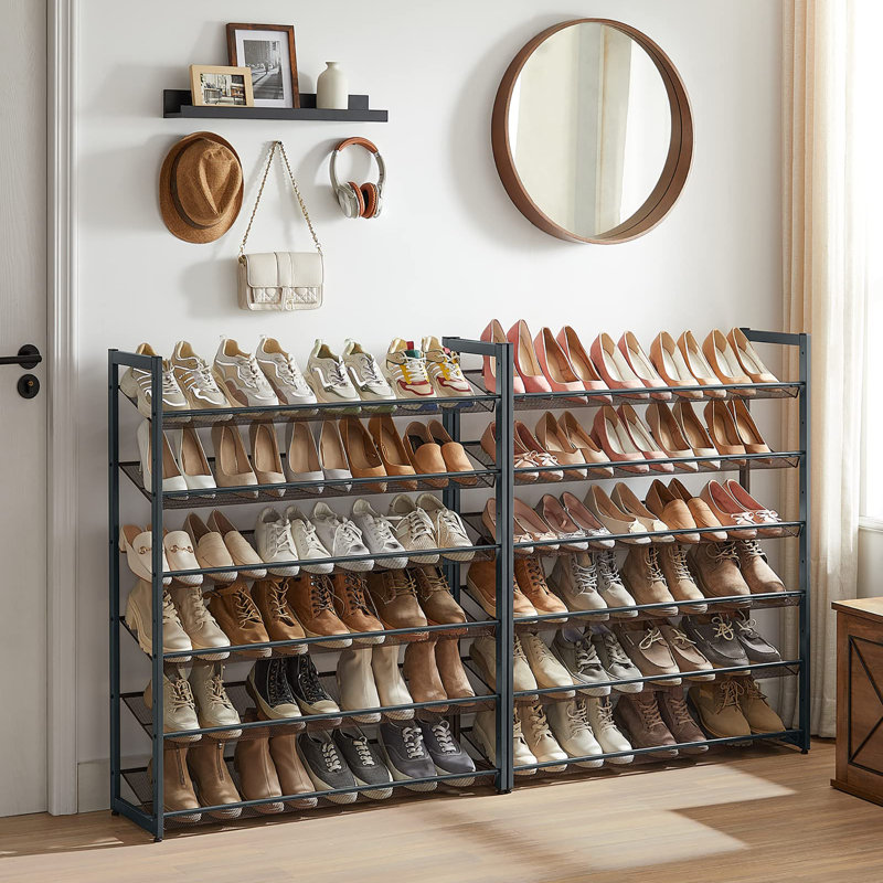 12 Tier Metal Shoe Rack, with Adjustable Flat or Angled Shelves, Set of 2, 6-Tier Stackable Shelf, Charcoal Gray