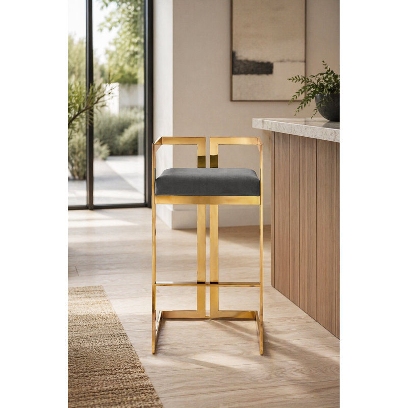     Tabouret de bar moderne Pangea Home, Gris, Doré, Tabouret de bar (siège d'une hauteur de 29,5 po)