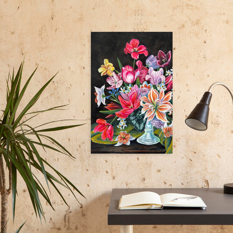 Art contemporain contemporain coloré, fleur romantique classique, H 24 po x l 16 po