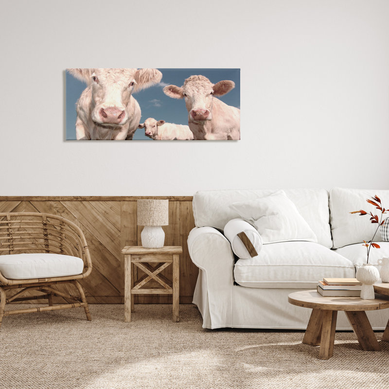 Trois vaches blanches sur toile par Marcus Prime, reproduction, H 20 po x l 48 po x P 1,5 po