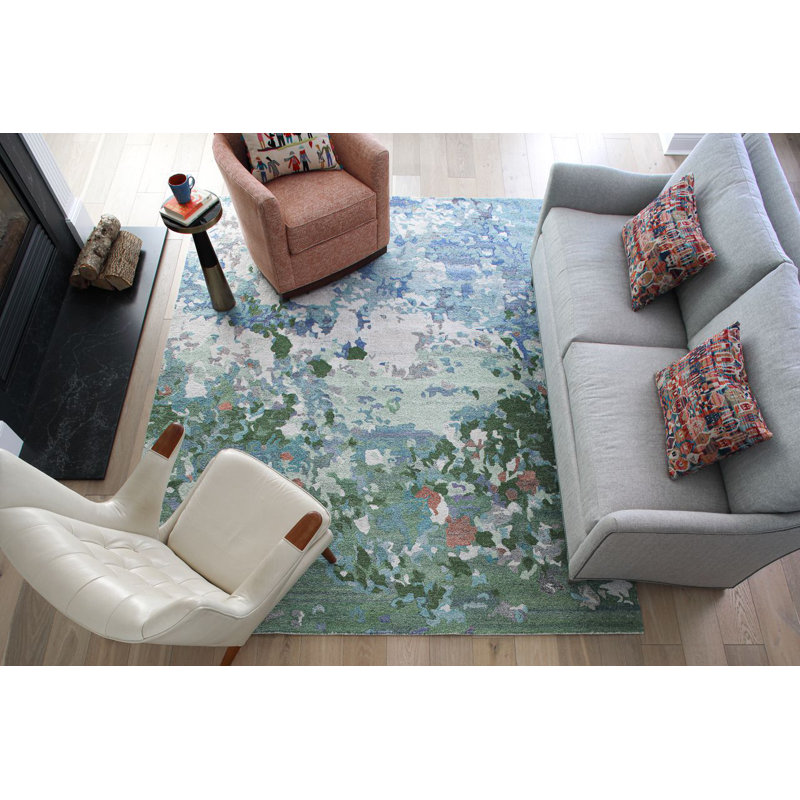 Global Recycled Standard Wildflowers Hand-Tufted Recycled Polyester Indoor/Outdoor Blue Area Rug, Runner 2'6" x 5'